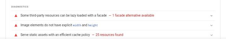 Diagnostics section PageSpeed Insight.
