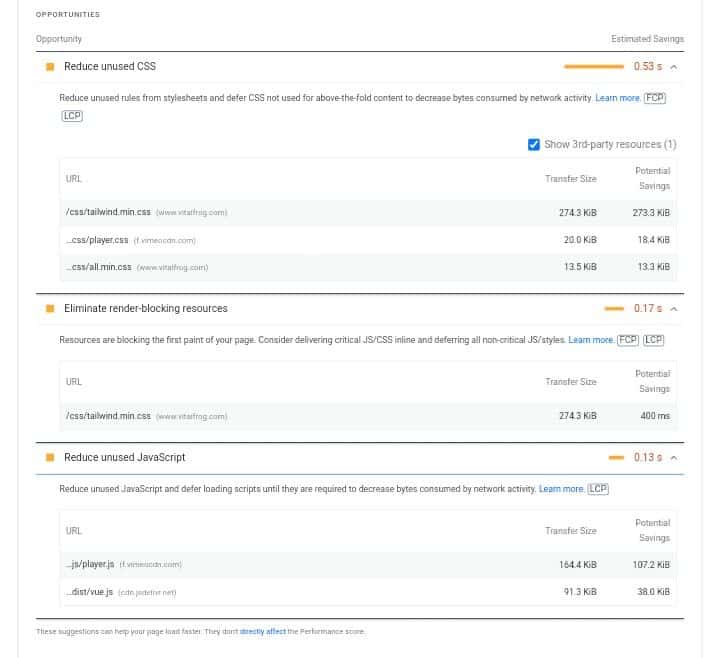 Opportunity Section PageSpeed Insight full