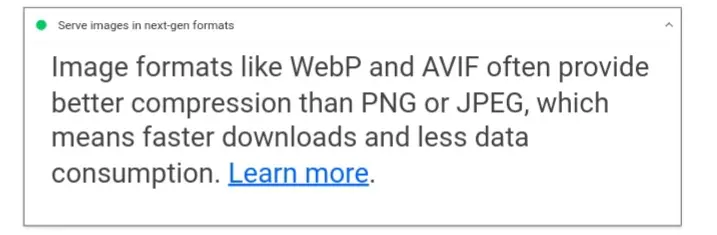 Web Performance Optimization Process. How To Improve The Overall Performance Of Your Website. 1 lighthouse recommendation on image format for better compression