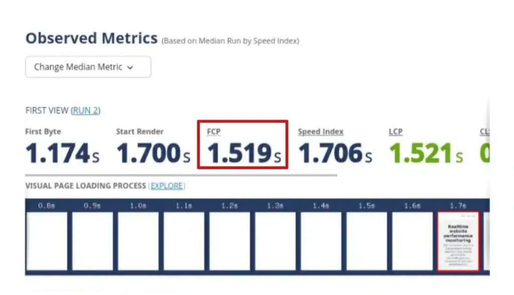 Web Performance Monitoring – What Should I Monitor? 3 First contentful paint - webpage test.