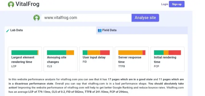 How To Improve First Contentful Paint || Doing this with an Image CDN. 2 vitalfrog report on website performance