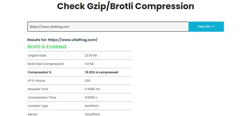 Brotli VS GZIP || Which Of These Will Make Your Website Faster? 8 Vitalfrog Brotli is enabled 1024x475 1